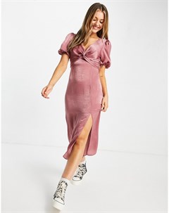 Розовое атласное платье миди с перекрученной деталью Miss selfridge