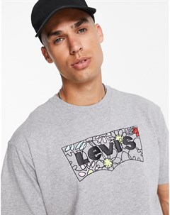 Серая футболка винтажного кроя с контурным логотипом в форме летучей мыши с цветочным принтом Levi's®
