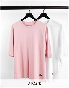 Набор из 2 oversized футболок розового и белого цвета Bershka