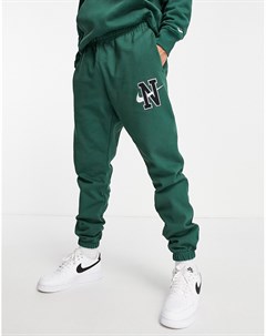 Зеленые джоггеры из плотного трикотажа с манжетами и логотипом Retro Nike