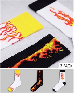 Набор из 3 пар спортивных носков с дизайном в виде пламени Asos design