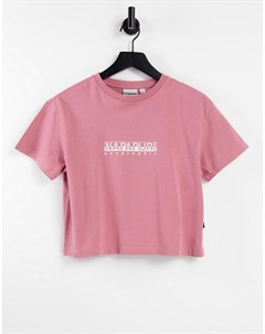 Розовая укороченная футболка свободного кроя Napapijri