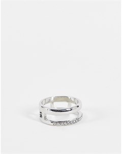 Серебристое кольцо с параллельным дизайном и мозаичной отделкой Designb london curve