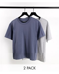 Набор из 2 свободных футболок серого меланжевого и синего цвета Weekday