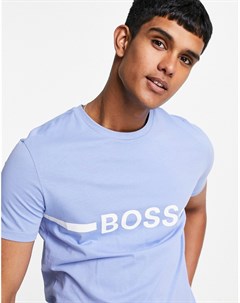 Светло голубая облегающая футболка с ярким логотипом на груди и солнцезащитным фактором BOSS Beachwe Boss bodywear