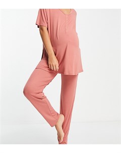 Пижамные штаны с посадкой над животом из эковискозы Ecovero темного приглушенно розового цвета MOM M Lindex