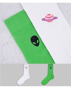 Набор из 2 пар спортивных носков с вышивкой пришельца и космоса Asos design