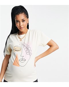 Кремовая футболка из органического хлопка с графическим принтом лица Mamalicious Maternity