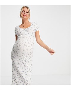 Белое платье миди в рубчик с короткими рукавами и голубым цветочным принтом ASOS DESIGN Maternity Asos maternity