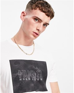 Белая футболка со змеиным принтом в квадрате Dolive_U214 Hugo