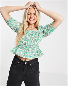 Зеленая блузка со сборками и цветочным принтом Urban revivo