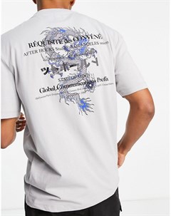Серая футболка с принтом дракона River island