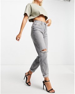 Серые джинсы с завышенной талией и рваной отделкой в винтажном стиле River island