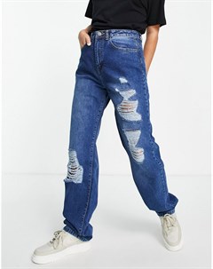 Свободные джинсы выбеленного голубого цвета с завышенной талией и рваной отделкой I saw it first