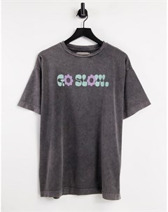 Oversized футболка из органического хлопка с графическим принтом Go Slow Damson madder