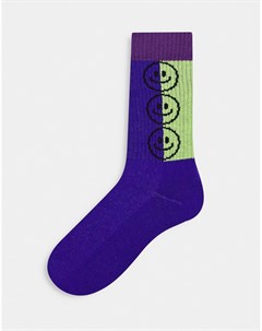 Фиолетовые спортивные носки в стиле колор блок со смайликами Asos design
