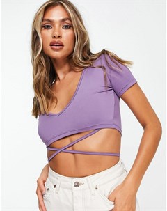 Укороченная футболка фиолетового цвета с завязками на талии Night addict