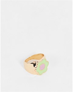 Кольцо с эмалевой ромашкой мятно зеленого цвета Vintage supply