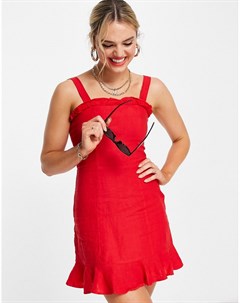 Красное льняное платье мини с квадратным вырезом & other stories