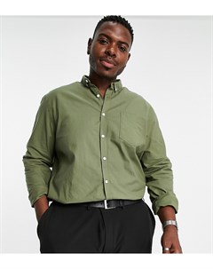 Оксфордская рубашка из органического хлопка цвета хаки с длинными рукавами Plus New look