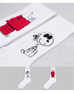 Набор из 2 пар белых спортивных носков с принтом Снупи Asos design