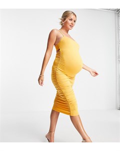 Платье миди персикового цвета с квадратным вырезом сборками и двойным ремешком на спинке ASOS DESIGN Asos maternity