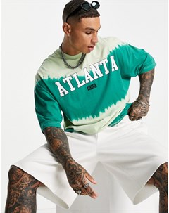 Зеленая футболка в стиле oversized с эффектом тай дай и принтом с названием города Atlanta Asos design