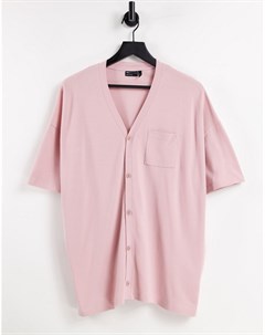 Выбеленная трикотажная oversized рубашка из пике розового цвета с короткими рукавами Asos design