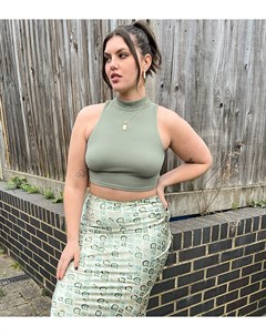 Зеленая юбка миди с геометрическим плиточным принтом от комплекта Never fully dressed plus