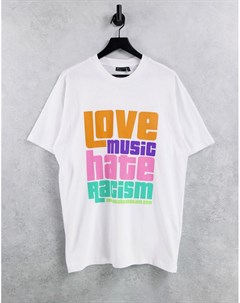 Белая футболка в стиле унисекс Love Music Hate Racism X ASOS Crooked tongues