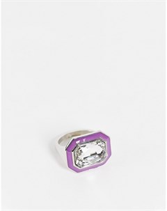 Броское серебристое кольцо с фиолетовым камнем и кристаллом Topshop
