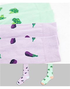 Набор из 2 пар носков с узором в виде брокколи и баклажана Asos design