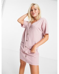 Розовое платье футболка на пуговицах Asos design