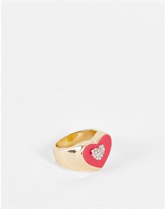 Массивное кольцо с ярко красным эмалированным сердечком Designb london
