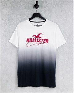 Футболка с эффектом омбре черного белого цвета с логотипом спереди Hollister