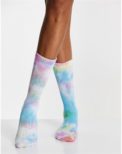 Высокие носки в рубчик с разноцветным принтом тай дай Asos design