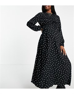 Присборенное платье миди в черно белый горошек с длинными рукавами ASOS DESIGN Maternity Asos maternity