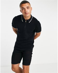 Трикотажное поло с короткими и черной строчкой Topman