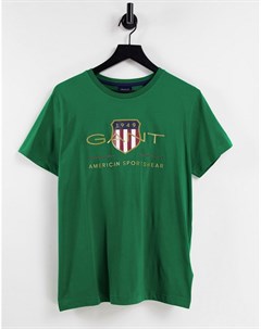 Футболка насыщенного зеленого цвета с архивным логотипом в виде щита Gant