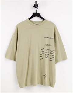 Oversized футболка нейтрального цвета из плотного трикотажа с принтами ASOS Dark Future Asos design