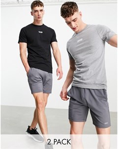 Набор из 2 футболок черного и серого меланжевого цвета Gym 365