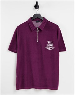 Свободная футболка поло из махровой ткани фиолетового цвета с вышивкой на груди Asos design