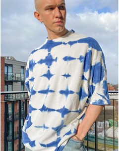 Голубая oversized футболка из махровой ткани с принтом тай дай Asos design