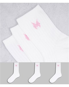 Набор из 3 пар белых носков из органического хлопка с вышитыми бабочками Bella Weekday