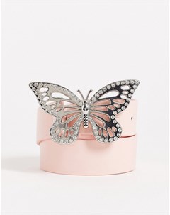 Розовый ремень на пояс или талию с пряжкой в виде бабочки Asos design
