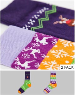 Набор из 2 пар новогодних носков до щиколотки с рисунком оленя и узором Фэйр Айл Asos design
