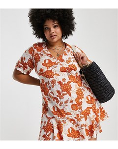 Приталенное платье с расклешенной юбкой и оранжевым цветочным принтом Simply be