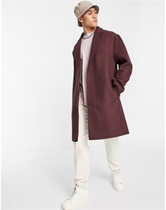 Длинное бордовое пальто свободного кроя из материала с добавлением шерсти Asos design