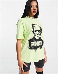 Ярко желтая футболка в стиле oversized с принтом Frankenstein Halloween Asos design