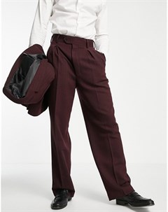 Широкие брюки бордового цвета в елочку с завышенной талией Asos design